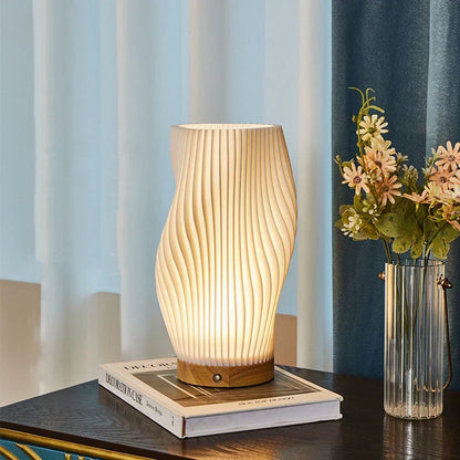 Sculptural Glass Accent Lamp with Dimmable LED | Wavy Organic Design for Bedside & Living Room Tables | E14 Bulb Compatible