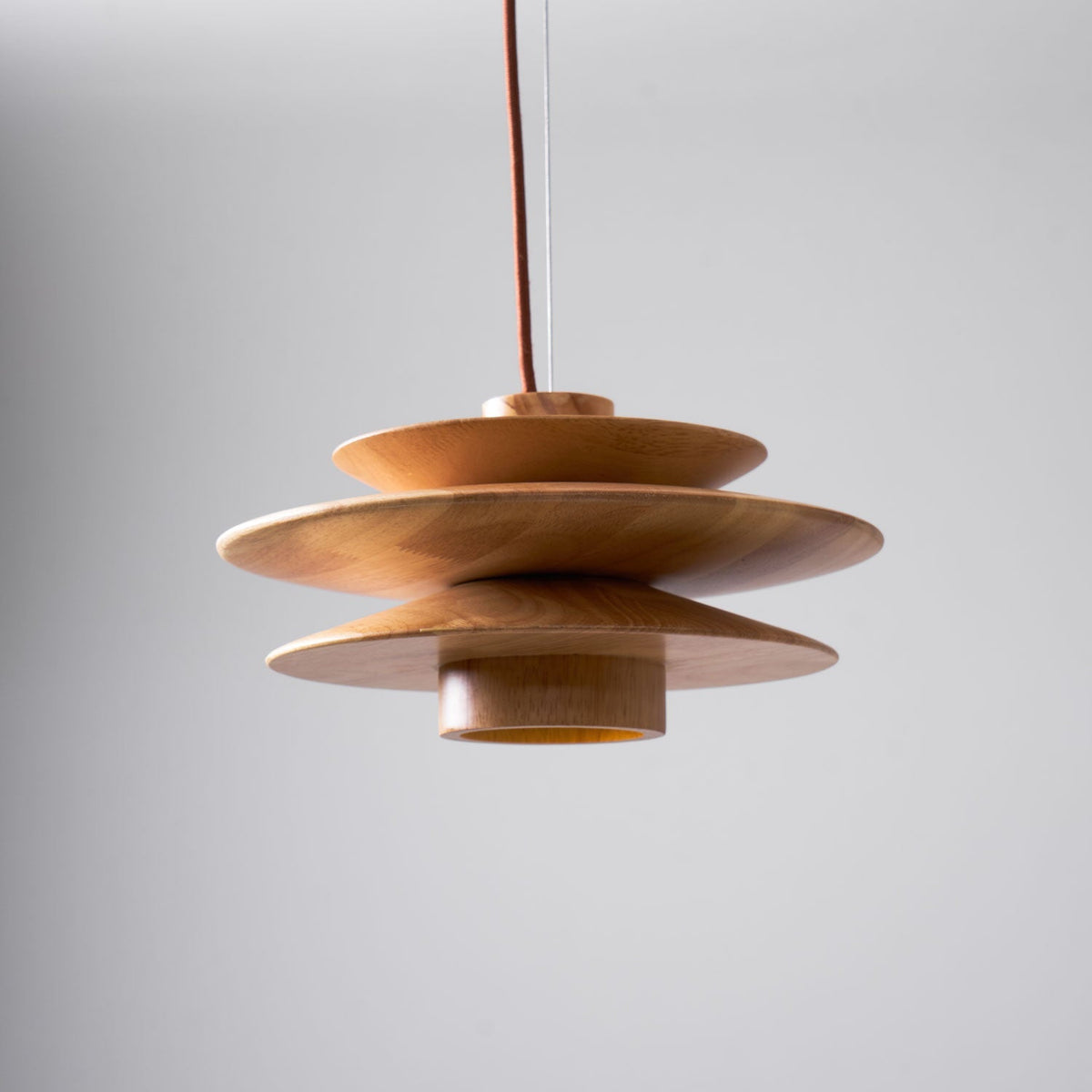 Layered Wood Ceiling Fixture 12 Inch Round Adjustable Height GU10 Socket Dimmable Hanging Lamp for Kitchen Island Table Overhead Lighting Co