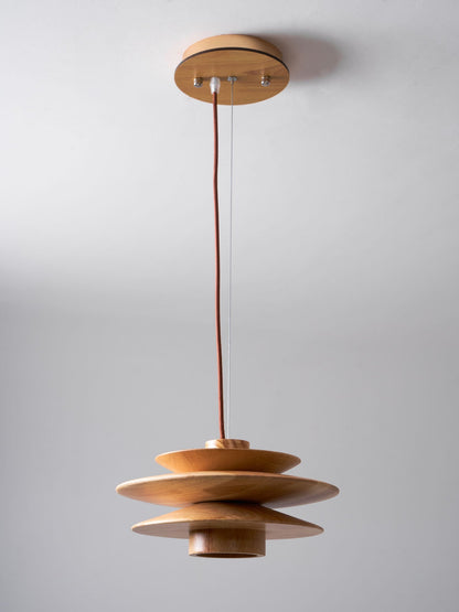 Layered Wood Ceiling Fixture 12 Inch Round Adjustable Height GU10 Socket Dimmable Hanging Lamp for Kitchen Island Table Overhead Lighting Co