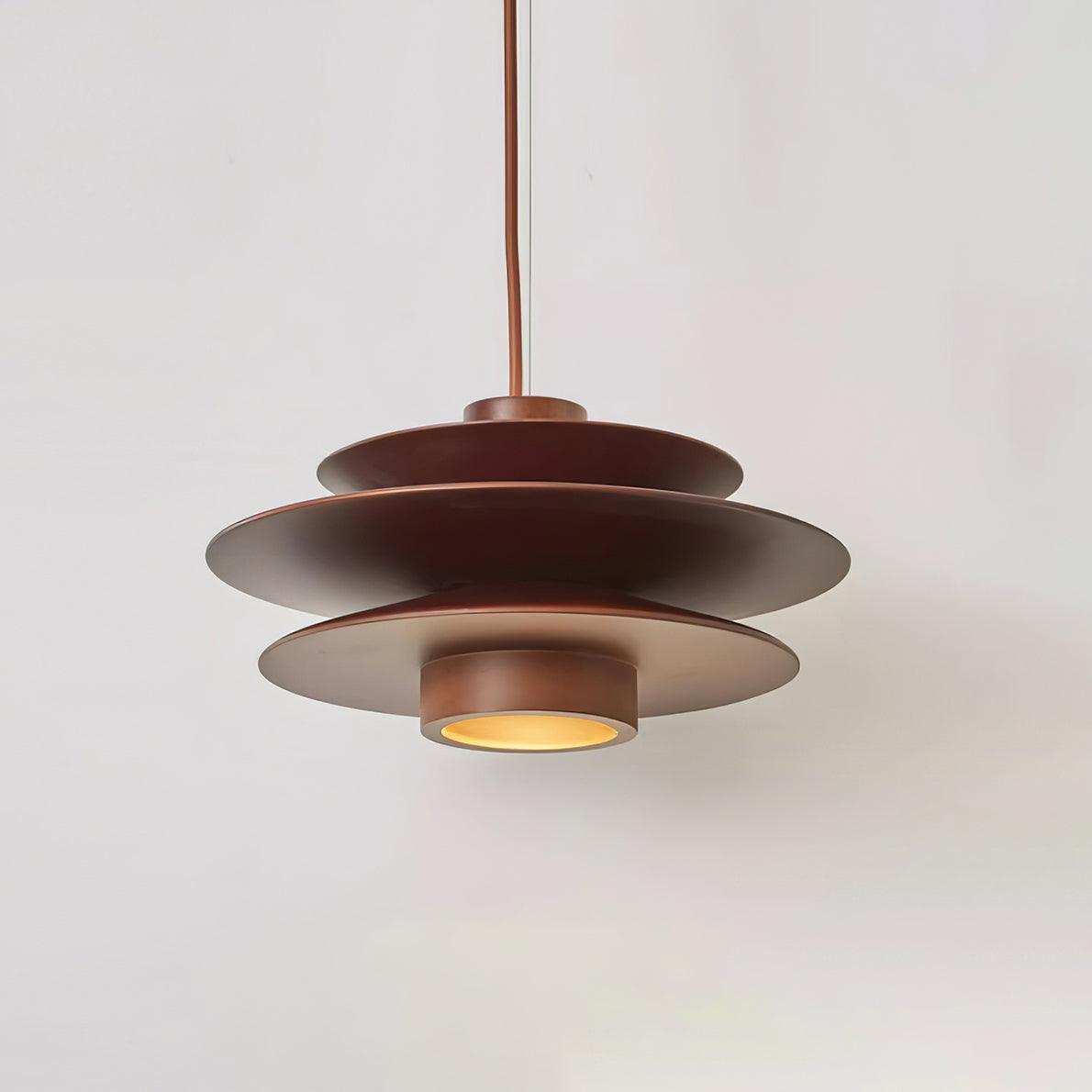 Layered Wood Ceiling Fixture 12 Inch Round Adjustable Height GU10 Socket Dimmable Hanging Lamp for Kitchen Island Table Overhead Lighting Co