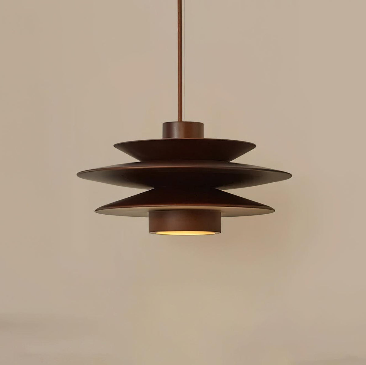 Layered Wood Ceiling Fixture 12 Inch Round Adjustable Height GU10 Socket Dimmable Hanging Lamp for Kitchen Island Table Overhead Lighting Co