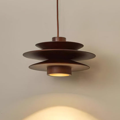 Layered Wood Ceiling Fixture 12 Inch Round Adjustable Height GU10 Socket Dimmable Hanging Lamp for Kitchen Island Table Overhead Lighting Co