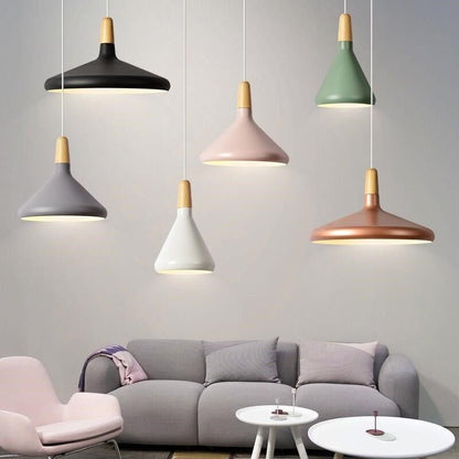 Hanging Ceiling Light Fixture Wire-Suspended E27 Socket Natural Wood Accent Modern Minimalist Style for Kitchen Island Dining Table Living R