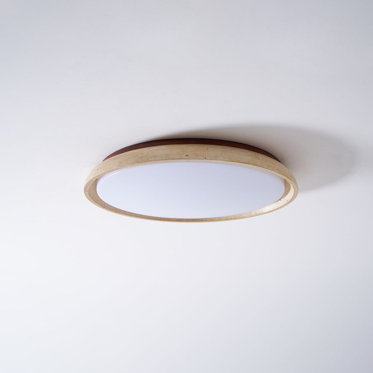 Stone Flush Mount Light Fixture 12 Inch Natural Travertine LED Overhead for Bedroom Hallway Bathroom Minimalist Round Warm Glow Wall or Ceil