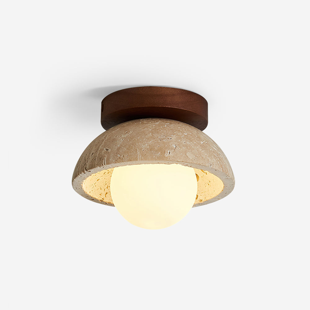 Travertine Stone Flush Mount Light 5.9 in Diameter White Natural Wood Wall or Ceiling Fixture G9 Base Opal Glass Diffuser for Bathroom Bedro
