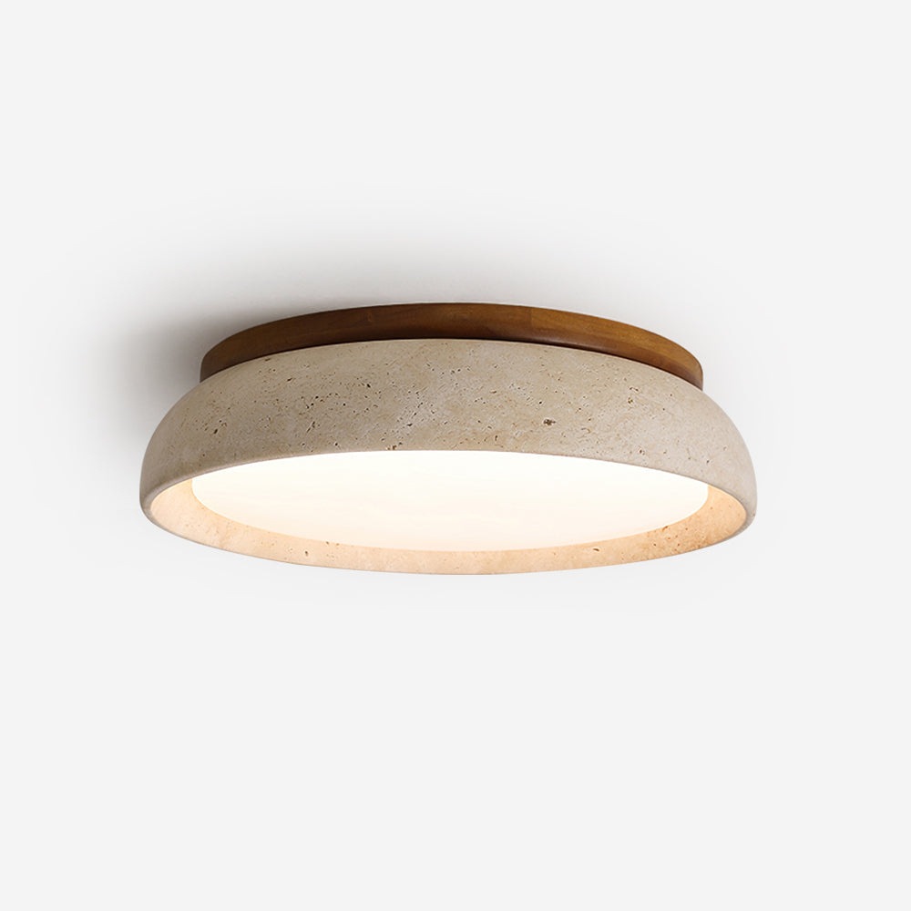 Stone Flush Mount Light Fixture 12 Inch Natural Travertine LED Overhead for Bedroom Hallway Bathroom Minimalist Round Warm Glow Wall or Ceil