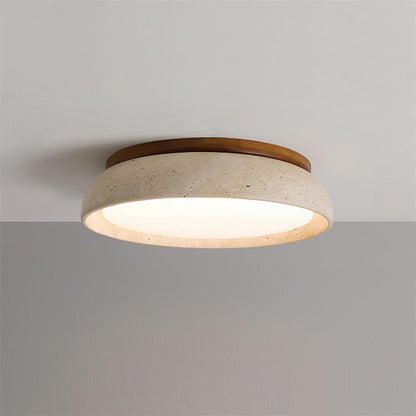 Flush Mount LED Overhead Light with Natural Stone & Wood Accents for Bedrooms, Hallways & Low Ceilings – Warm 3000K Glow, Scandinavian Minim