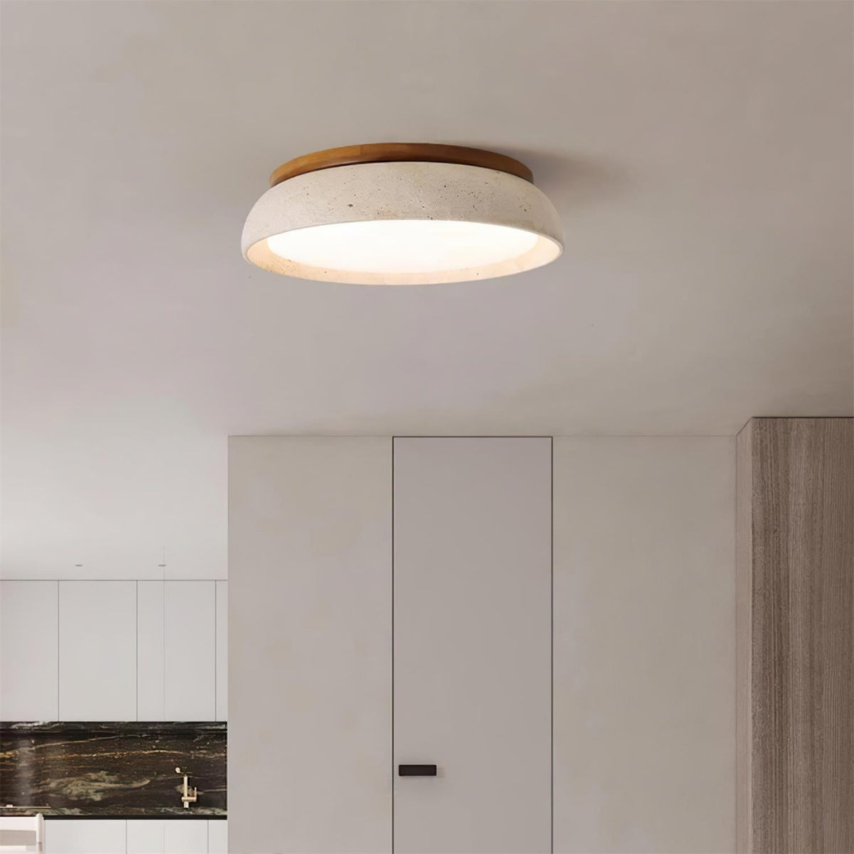 Flush Mount LED Light Fixture Stone Wood Acrylic Warm Glow for Bedroom Living Room Hallway Low Profile Modern Minimalist Scandinavian Japand