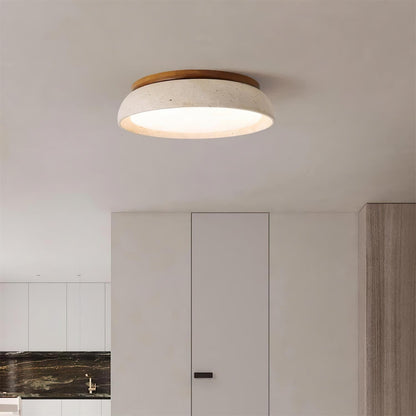 Flush Mount LED Overhead Light with Natural Stone & Wood Accents for Bedrooms, Hallways & Low Ceilings – Warm 3000K Glow, Scandinavian Minim
