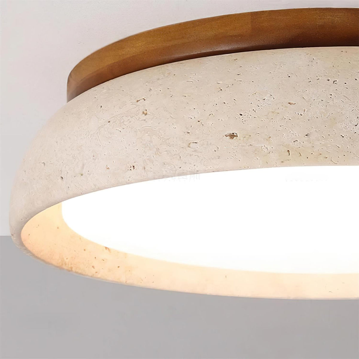 Stone Flush Mount Light Fixture 12 Inch Natural Travertine LED Overhead for Bedroom Hallway Bathroom Minimalist Round Warm Glow Wall or Ceil