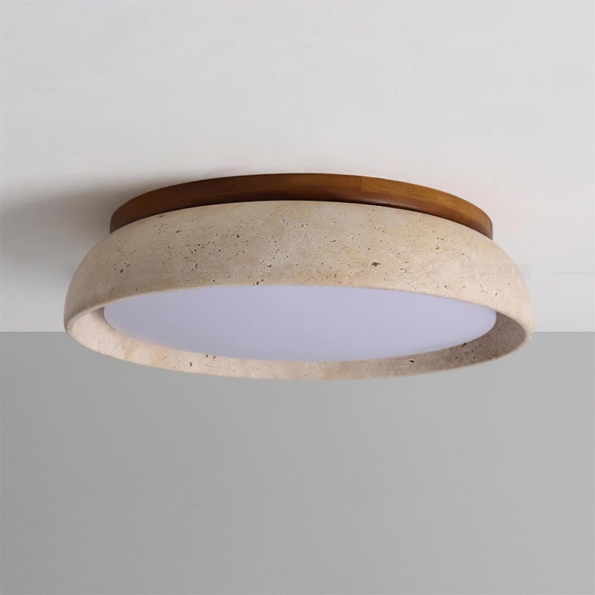 Stone Flush Mount Light Fixture 12 Inch Natural Travertine LED Overhead for Bedroom Hallway Bathroom Minimalist Round Warm Glow Wall or Ceil