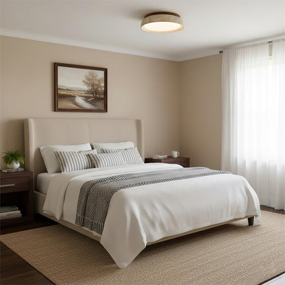 Stone Flush Mount Light Fixture 12 Inch Natural Travertine LED Overhead for Bedroom Hallway Bathroom Minimalist Round Warm Glow Wall or Ceil