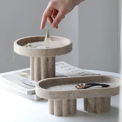 Pietra Decorative Tray for Coffee Table - Natural Travertine, Elegant Design