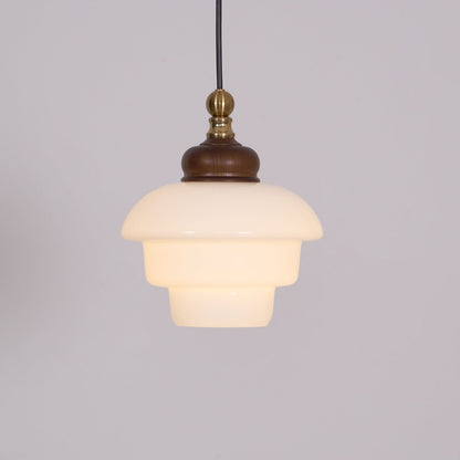 Glass Shade Hanging Lamp 6.3 Inch with Wood Accent for Kitchen Island Dining Table Overhead Fixture E26 Socket Adjustable Cord Dimmable Comp