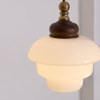 Glass Shade Hanging Lamp 6.3 Inch with Wood Accent for Kitchen Island Dining Table Overhead Fixture E26 Socket Adjustable Cord Dimmable Comp