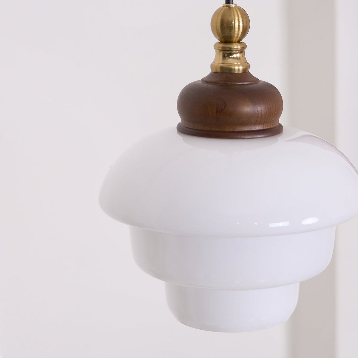 Glass Shade Hanging Lamp 6.3 Inch with Wood Accent for Kitchen Island Dining Table Overhead Fixture E26 Socket Adjustable Cord Dimmable Comp