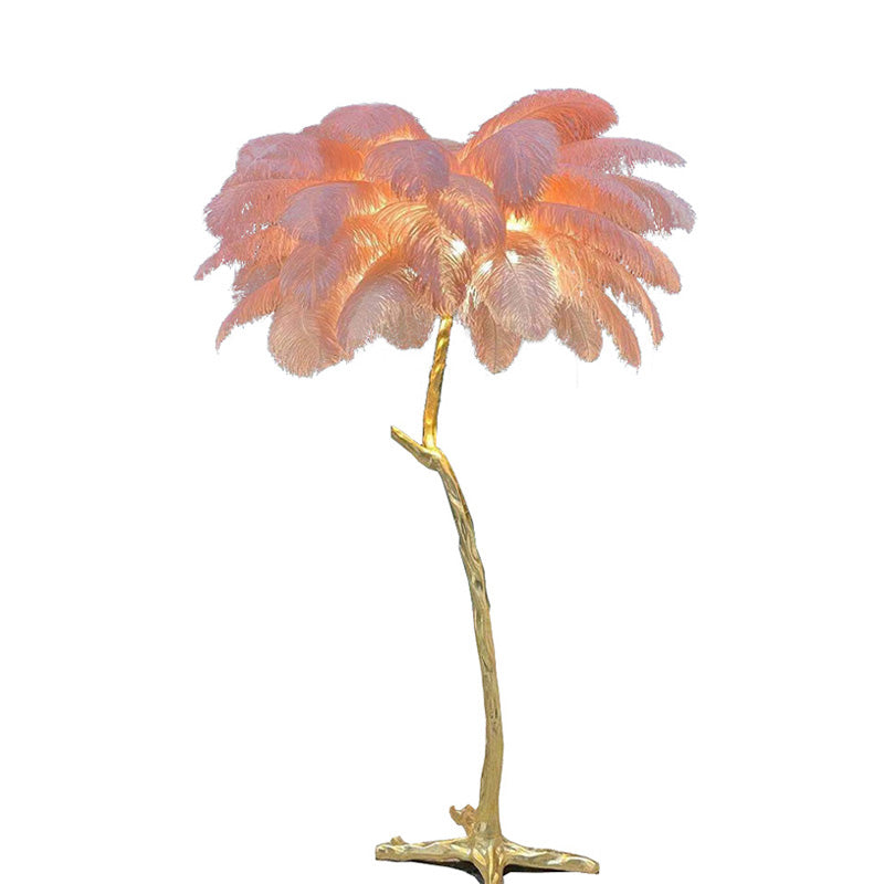 Tropical Feather Standing Lamp 63 in Tall Palm Tree Style Ambient Floor Light for Bedroom Living Room Decorative Accent Lighting