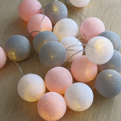 Cotton Ball String Lights LED Garland for Bedroom Living Room Nursery Party Decor USB or Battery Powered Ambient Lighting