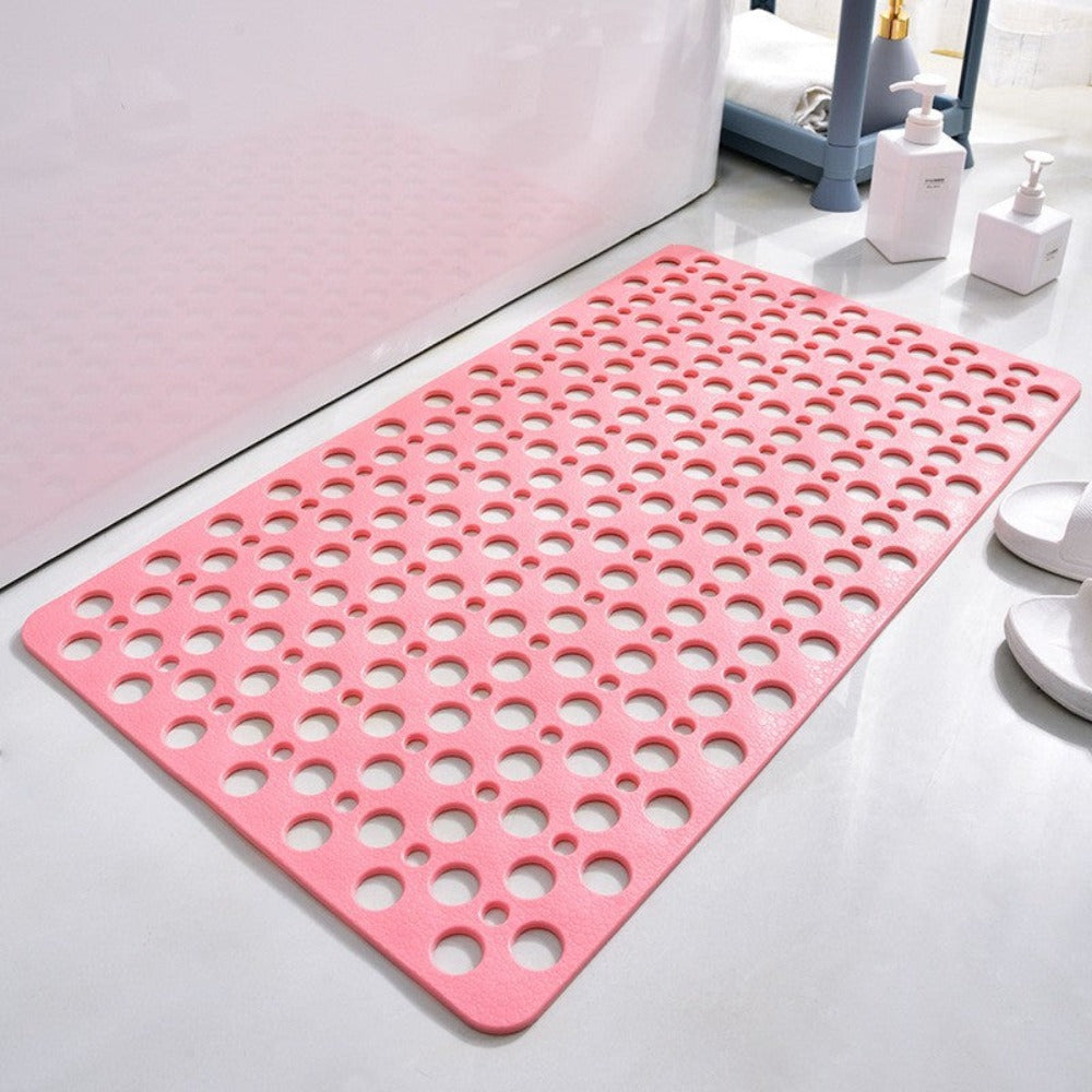 Bath Mat with Suction Cups – Textured Non-Slip Surface, Quick-Drain TPE, Antibacterial Rubber for Shower Floor, Tub Safety for Seniors