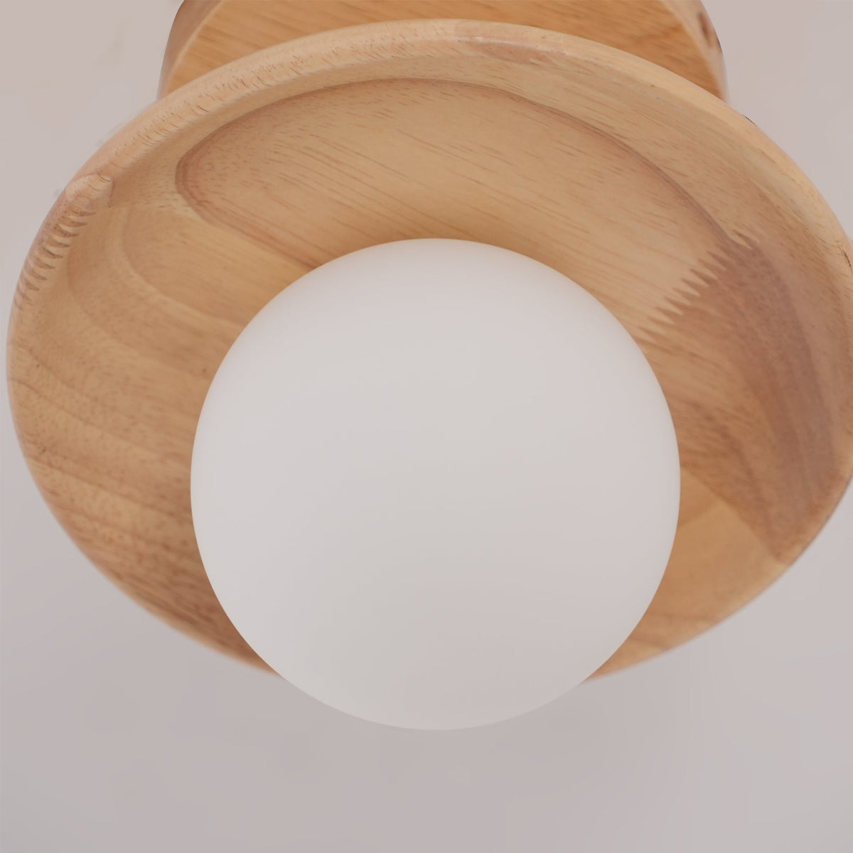 Flush Mount Ceiling Light Fixture with Natural Wood Base & Frosted Glass Shade for Hallways Bedrooms Living Rooms | Modern Farmhouse Style L