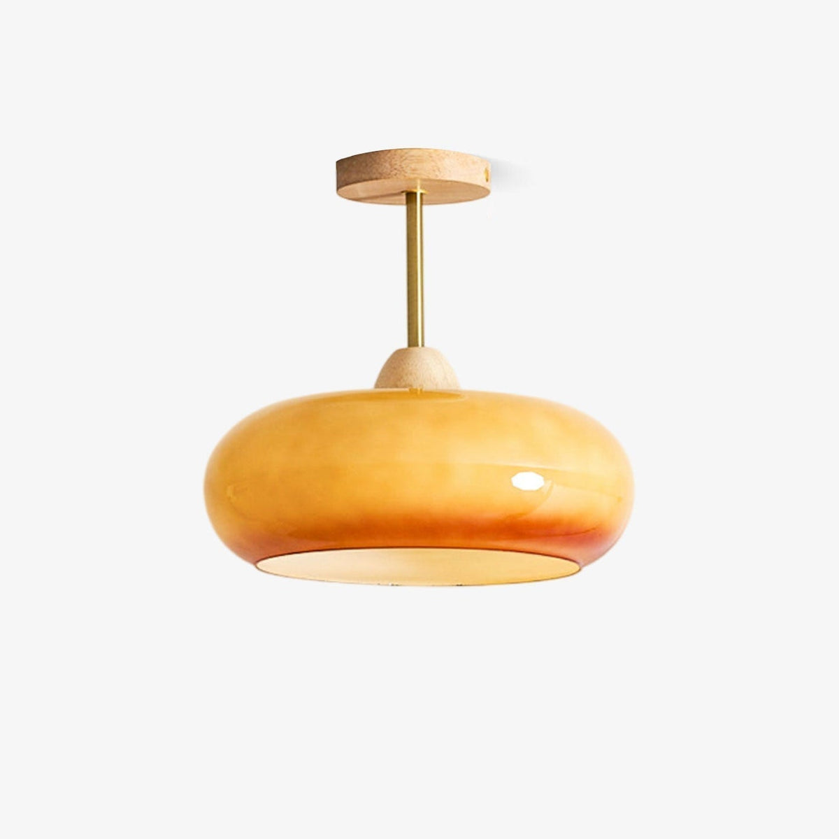 Flush Mount Ceiling Light Fixture Wood & Glass 11 Inch Round for Bedroom Bathroom Dining Room E26 Base Hardwired Indoor Ambient Lighting