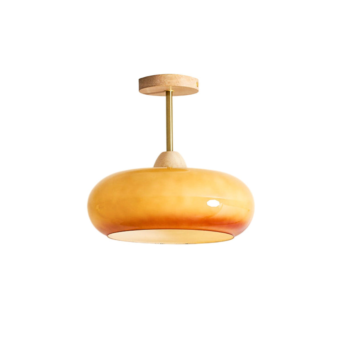 Flush Mount Ceiling Light Fixture Wood & Glass 11 Inch Round for Bedroom Bathroom Dining Room E26 Base Hardwired Indoor Ambient Lighting
