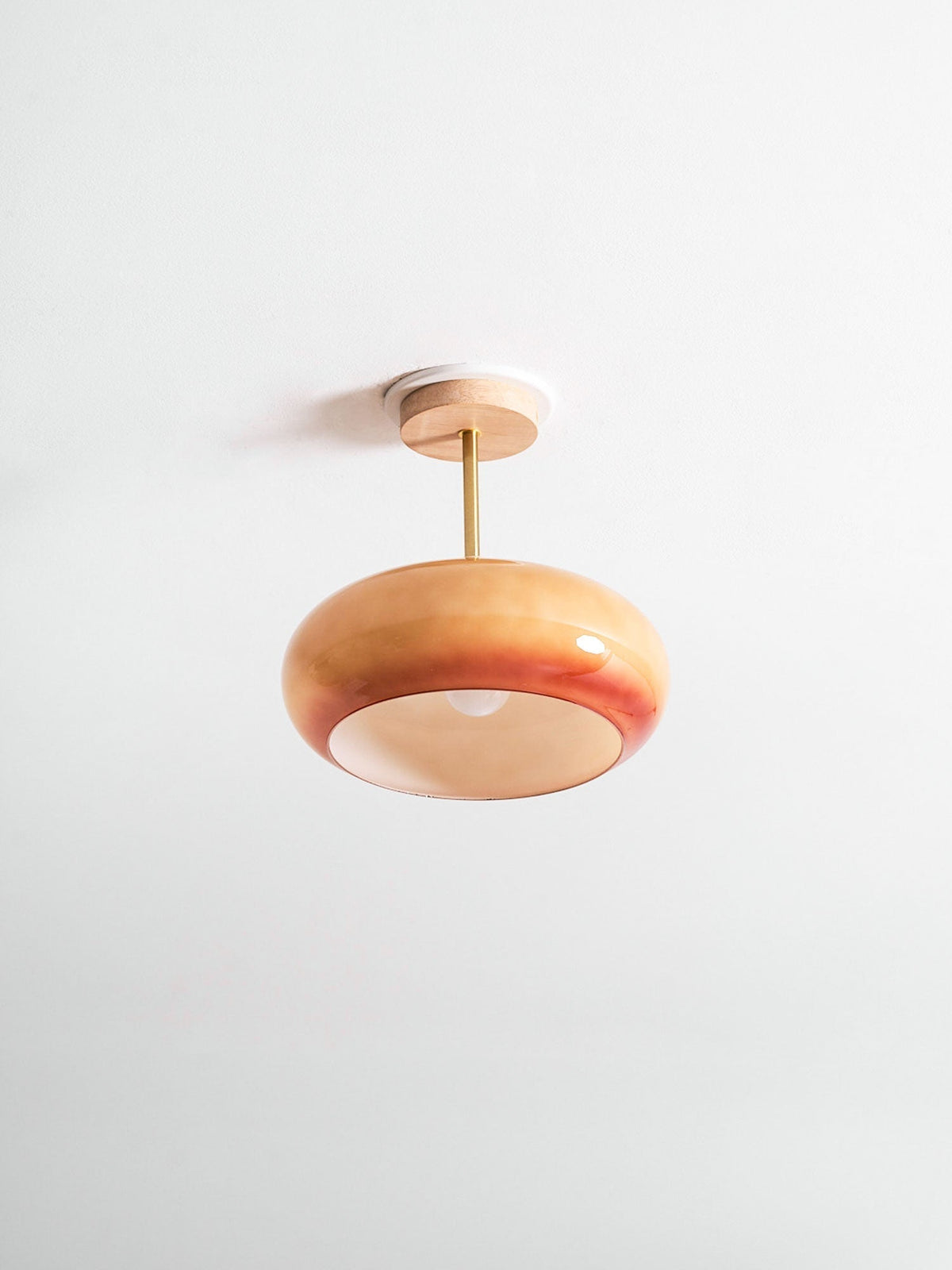 Glass Disc Overhead Fixture Wood Accent 11-Inch Warm Ambient Lighting for Dining Areas Entryways Bedrooms Mid-Century Modern Scandinavian St