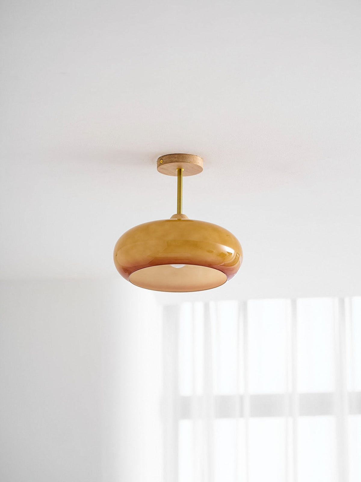 Flush Mount Ceiling Light Fixture Wood & Glass 11 Inch Round for Bedroom Bathroom Dining Room E26 Base Hardwired Indoor Ambient Lighting