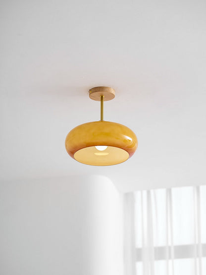 Flush Mount Ceiling Light Fixture Wood & Glass 11 Inch Round for Bedroom Bathroom Dining Room E26 Base Hardwired Indoor Ambient Lighting