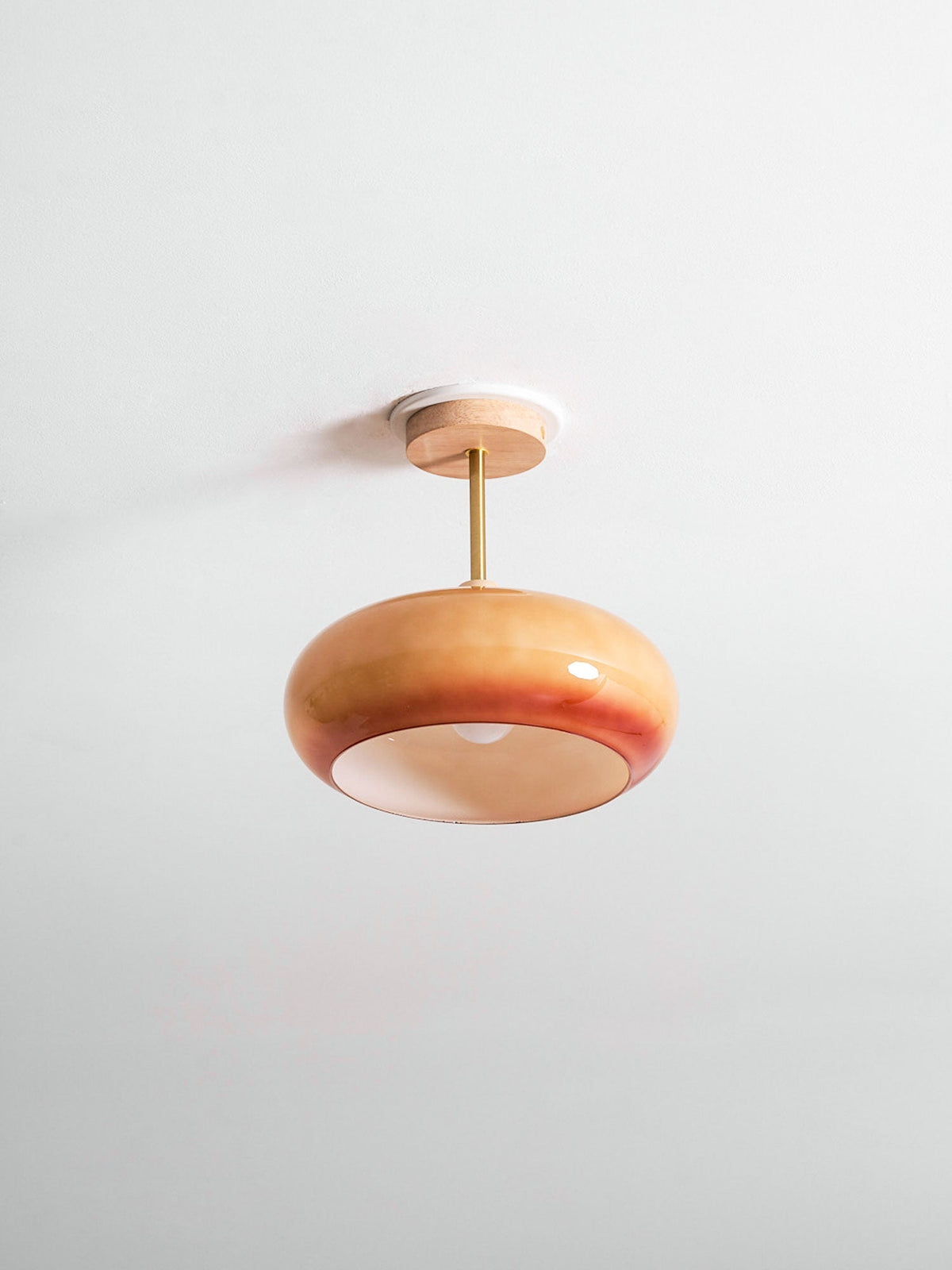 Flush Mount Ceiling Light Fixture Wood & Glass 11 Inch Round for Bedroom Bathroom Dining Room E26 Base Hardwired Indoor Ambient Lighting