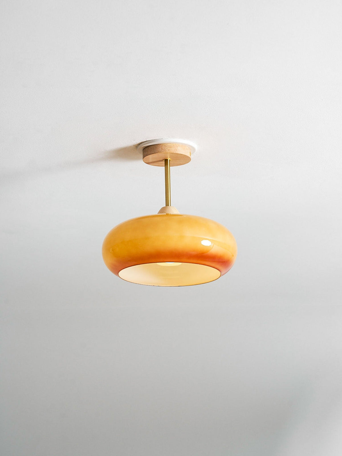 Flush Mount Ceiling Light Fixture Wood & Glass 11 Inch Round for Bedroom Bathroom Dining Room E26 Base Hardwired Indoor Ambient Lighting