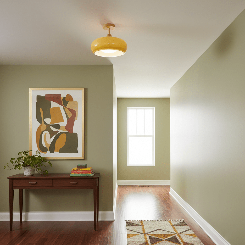 Flush Mount Ceiling Light Fixture Wood & Glass 11 Inch Round for Bedroom Bathroom Dining Room E26 Base Hardwired Indoor Ambient Lighting