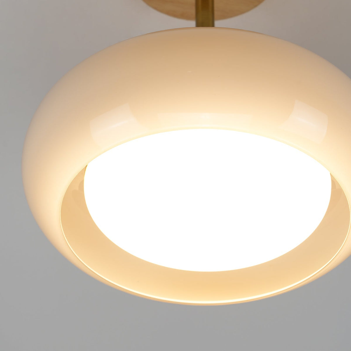 Flush Mount Ceiling Light Fixture Wood & Glass 11 Inch Round for Bedroom Bathroom Dining Room E26 Base Hardwired Indoor Ambient Lighting