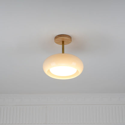 Flush Mount Ceiling Light Fixture Wood & Glass 11 Inch Round for Bedroom Bathroom Dining Room E26 Base Hardwired Indoor Ambient Lighting