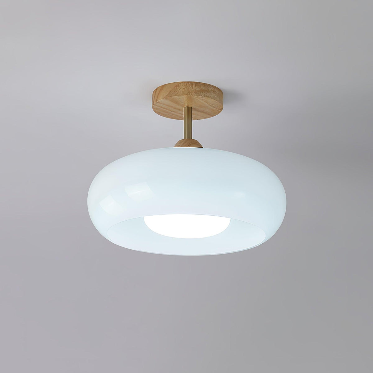 Flush Mount Ceiling Light Fixture Wood & Glass 11 Inch Round for Bedroom Bathroom Dining Room E26 Base Hardwired Indoor Ambient Lighting