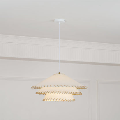 Oversized Fabric Drum Shade Ceiling Light for Kitchen Island & Dining Table – Adjustable Height Indoor Fixture with E26 Socket, Warm Ambient