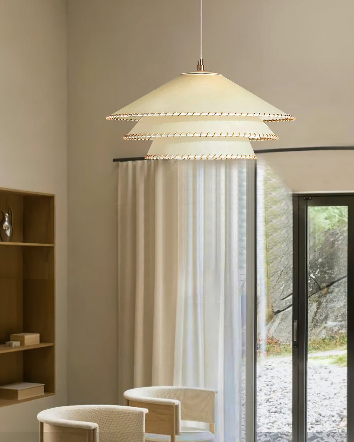 Oversized Fabric Drum Shade Ceiling Light for Kitchen Island & Dining Table – Adjustable Height Indoor Fixture with E26 Socket, Warm Ambient