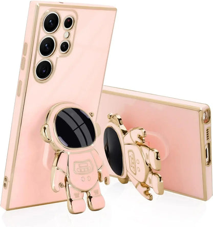 Space Explorer Phone Case with Kickstand for Samsung Galaxy – Protective TPU Cover with 3D Figure Grip