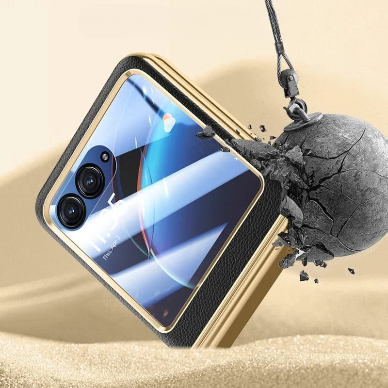 Foldable Phone Case for Motorola Razr with Screen Protector & Electroplated Frame – Slim Vegan Leather Protection
