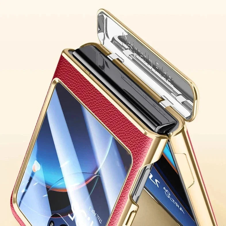 Foldable Phone Case for Motorola Razr with Screen Protector & Electroplated Frame – Slim Vegan Leather Protection