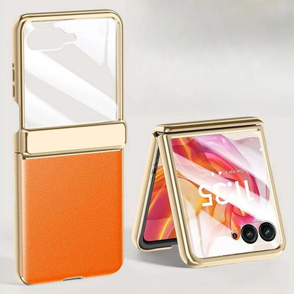 Foldable Phone Case for Motorola Razr with Screen Protector & Electroplated Frame – Slim Vegan Leather Protection