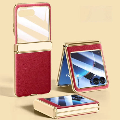 Foldable Phone Case for Motorola Razr with Screen Protector & Electroplated Frame – Slim Vegan Leather Protection