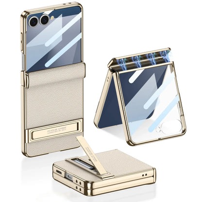 Samsung Galaxy Phone Case with Built-In Stand – Slim TPU Protection in Leather, Brushed & Carbon Fiber Finishes for S24, S25, S26 Ultra, Z