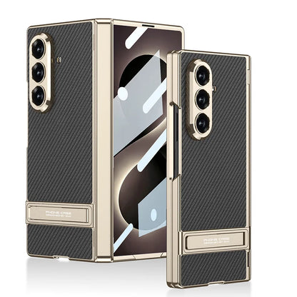 Samsung Galaxy Phone Case with Built-In Stand – Slim TPU Protection in Leather, Brushed & Carbon Fiber Finishes for S24, S25, S26 Ultra, Z
