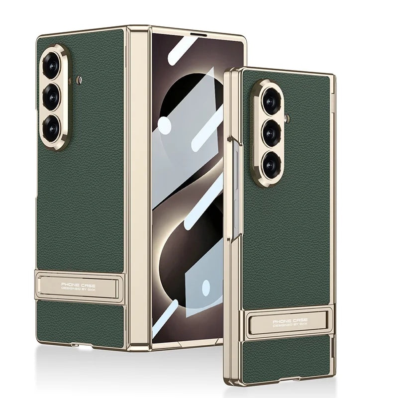 Samsung Galaxy Phone Case with Built-In Stand – Slim TPU Protection in Leather, Brushed & Carbon Fiber Finishes for S24, S25, S26 Ultra, Z