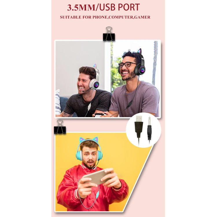 Playful Cat Ear Gaming Headset with LED Lights & Adjustable Microphone for Immersive Gaming