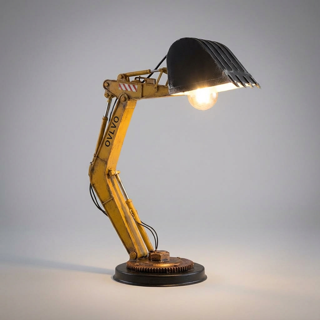 Construction Truck Desk Lamp USB Powered Yellow ABS Kids Workstation Light 8 inch Industrial Excavator Nightstand Reading for Boys Bedroom S