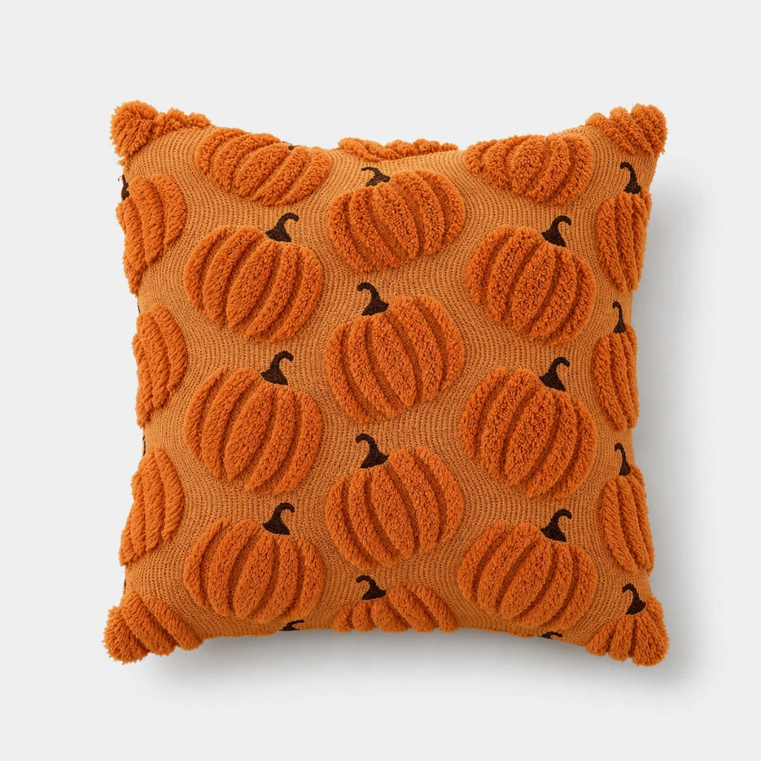 Pluma Pumpkin Pillow Cover - Hand-Tufted Chenille, Square 18 Inch