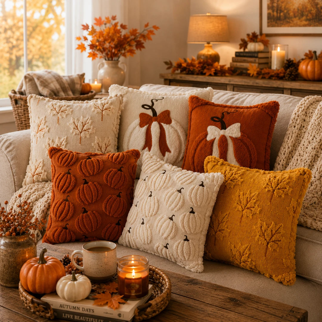 Pluma Pumpkin Pillow Cover - Hand-Tufted Chenille, Square 18 Inch