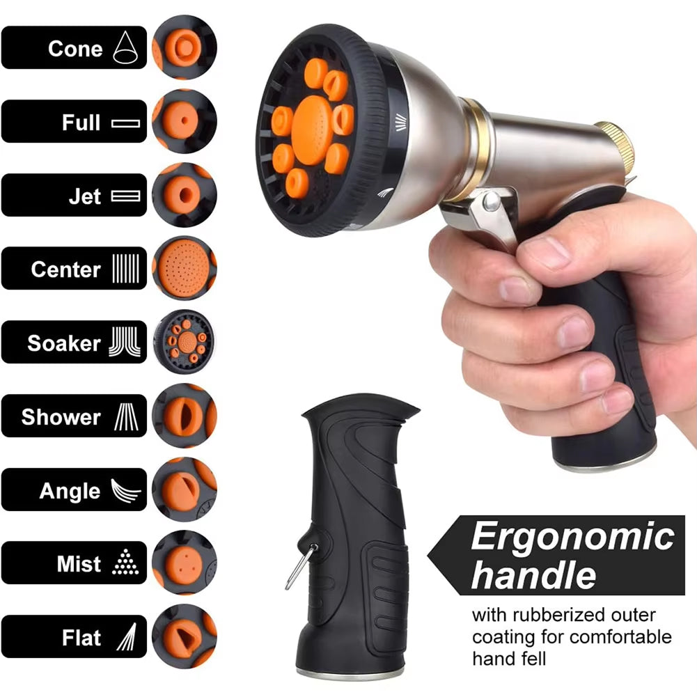 Ortekor Plumeroz | High Pressure Hose Nozzle with 9 Spray Patterns | Ergonomic Design for Effortless Watering